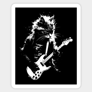 Cat Playing Electric Guitar Rock Music Sticker